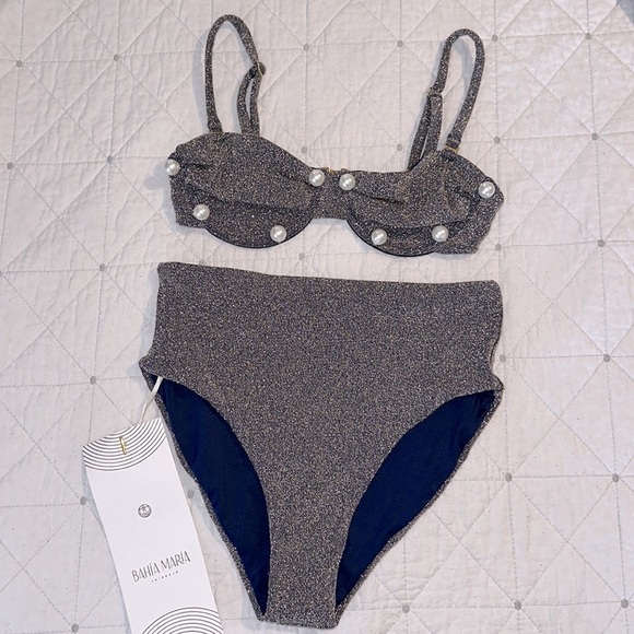 Bahia Maria Catalina Shiny Blue High Waist Bikini Set - Picture 4 of 9